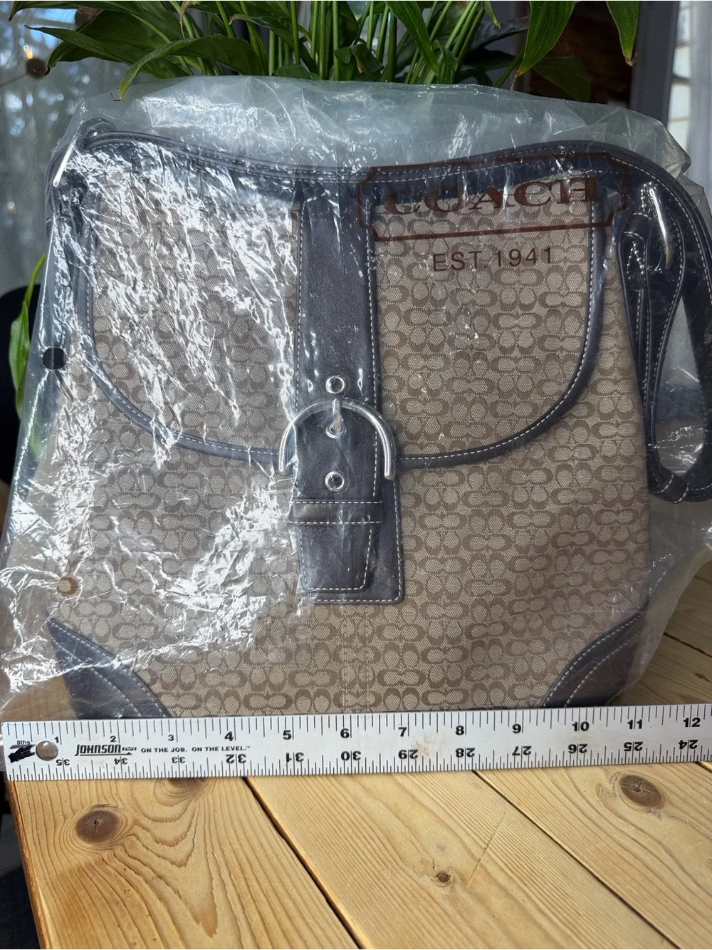 Coach Authentic Vintage Leather-Trim Brown Signature Crossbody Bag